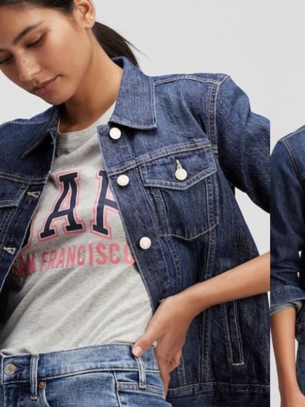 Vintage Gap Women's Dark Blue Denim Jacket Sz L